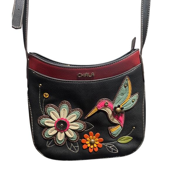 Chala Crescent Crossbody/Shoulder Bag Adjustable Strap Hummingbird Appliqué - Picture 2 of 7